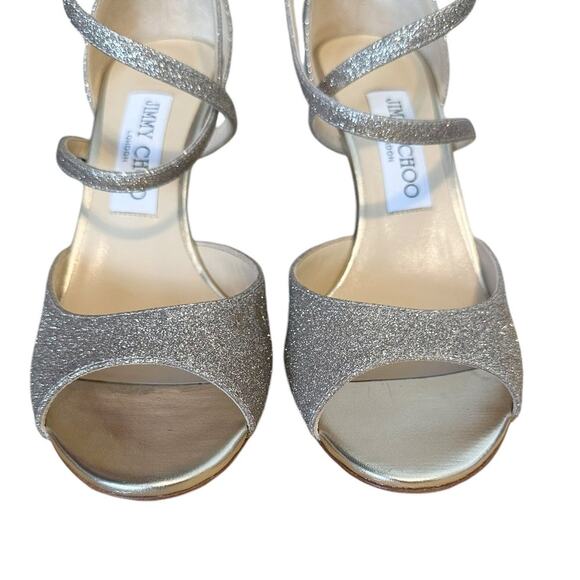 Jimmy Choo NWOB Esme 85 Platinum Ice Dusty Glitter Champagne Strappy Sandals 37 - Picture 6 of 11
